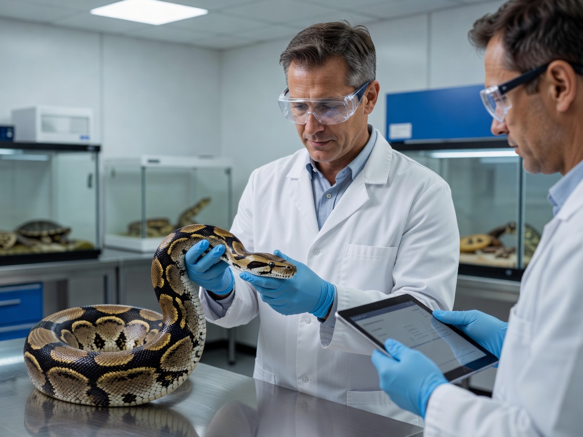 Careful reptile handling in a controlled work environment