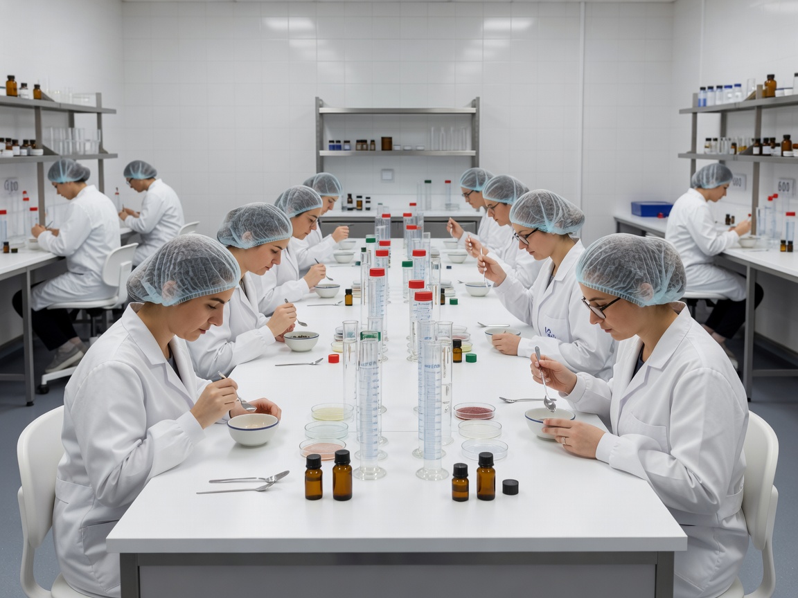 Controlled sensory evaluation workspace with laboratory containers